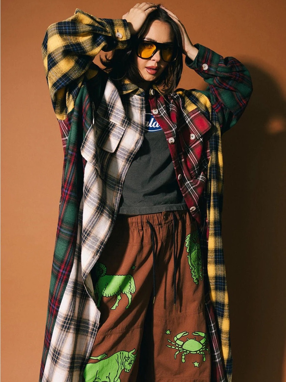 Dressed in LALA Grunge Goddess Flannel in Mixed Patch Plaid - Picture 7 of 8